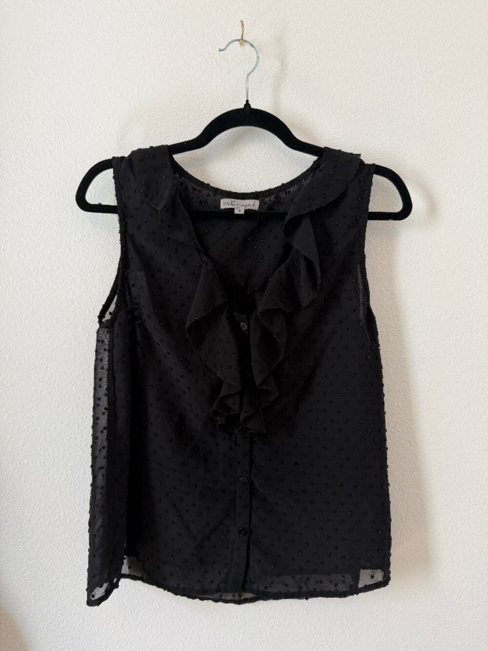 Wishlist Apparel Black Ruffle Front Tank Top Textured Dot Size S
